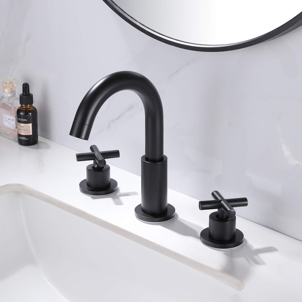 Widespread Bathroom Faucet with Dual Handles and Stainless Steel Pop-Up Drain