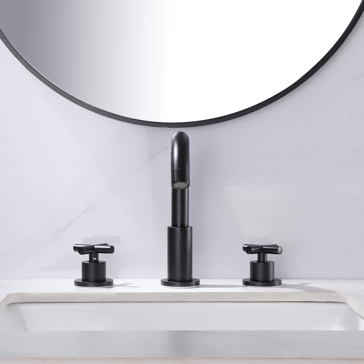 Widespread Bathroom Faucet with Dual Handles and Stainless Steel Pop-Up Drain