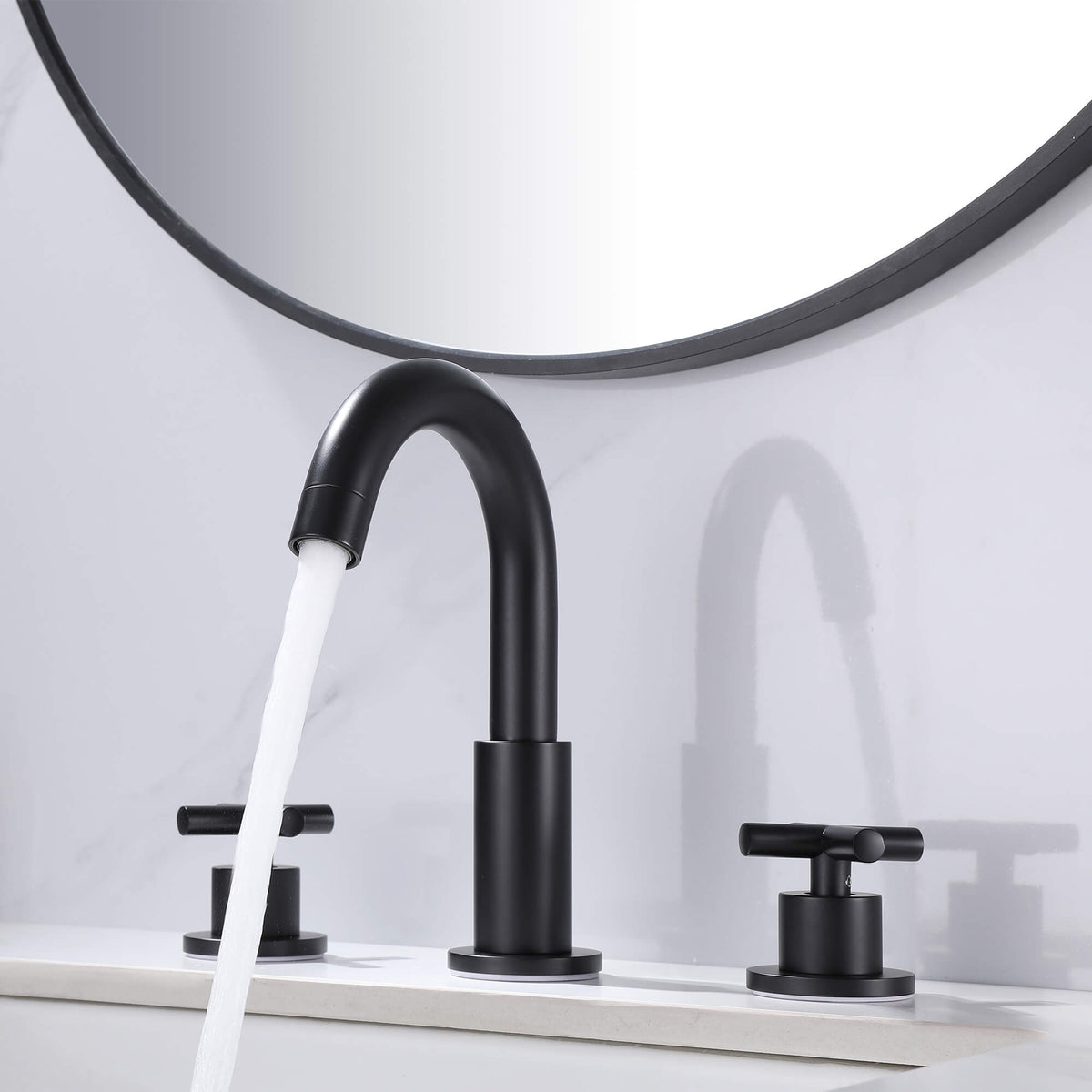Widespread Bathroom Faucet with Dual Handles and Stainless Steel Pop-Up Drain