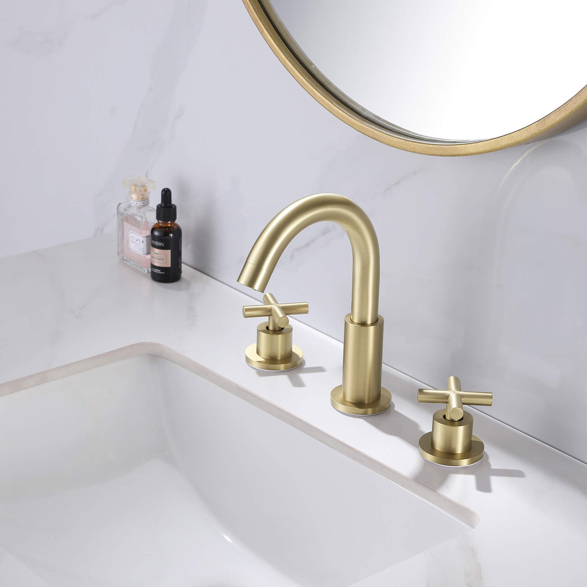 Widespread Bathroom Faucet with Dual Handles and Stainless Steel Pop-Up Drain
