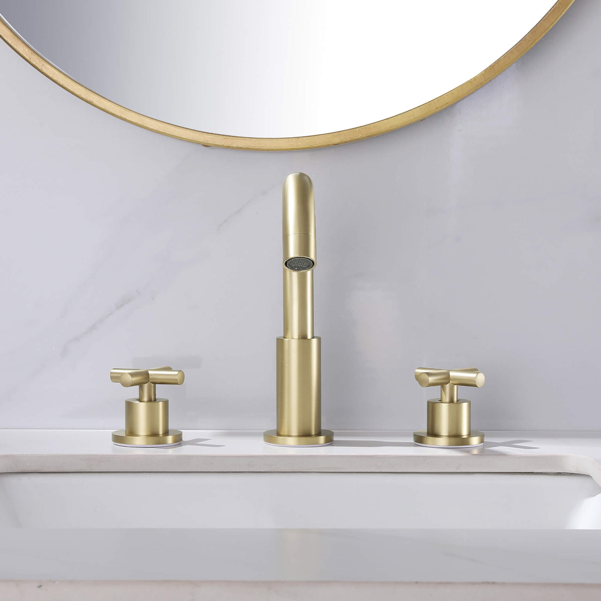 Widespread Bathroom Faucet with Dual Handles and Stainless Steel Pop-Up Drain