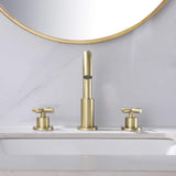 Widespread Bathroom Faucet with Dual Handles and Stainless Steel Pop-Up Drain
