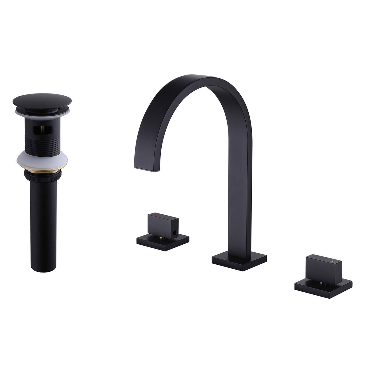 Widespread Bathroom Faucet with Square High-Arc Spout and Pop-Up Drain
