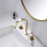 Widespread Bathroom Faucet with Square High-Arc Spout and Pop-Up Drain