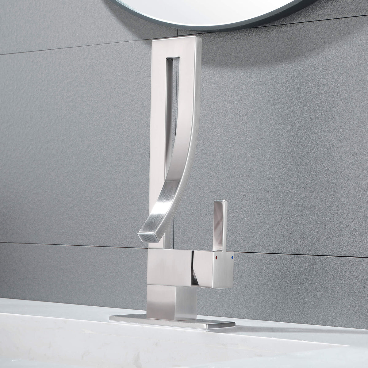 Sculptural Mixer Faucet with Vertical Cutout Spout