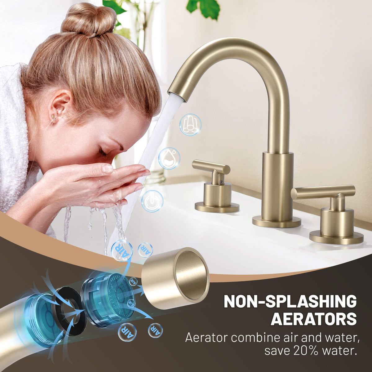 Widespread Bathroom Faucet with Dual Handles and Stainless Steel Pop-Up Drain