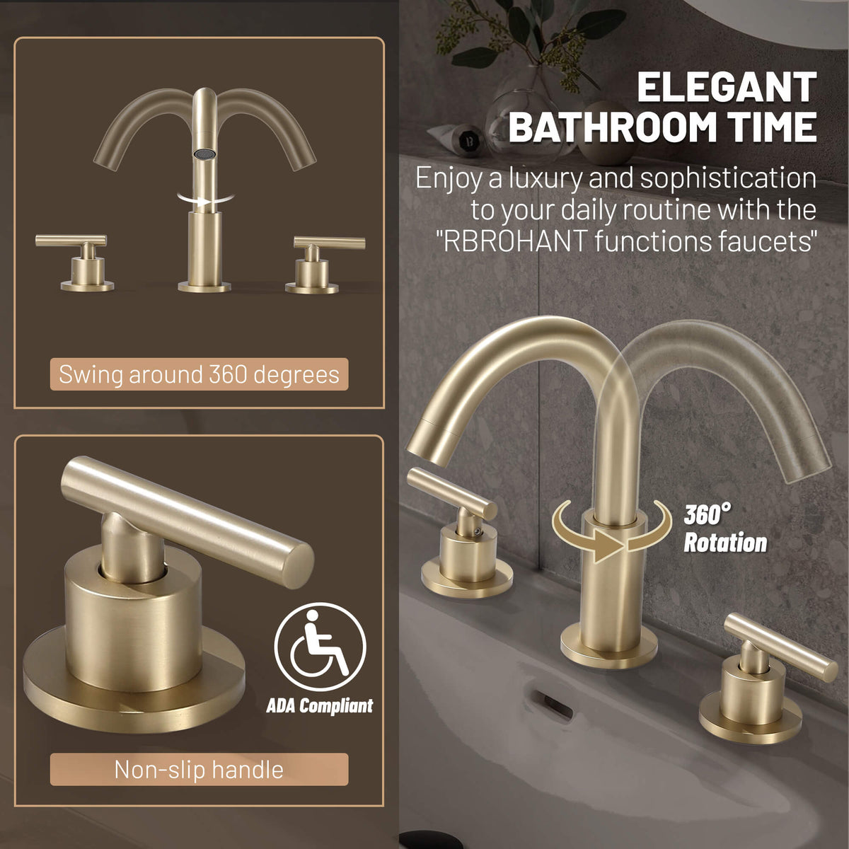 Widespread Bathroom Faucet with Dual Handles and Stainless Steel Pop-Up Drain