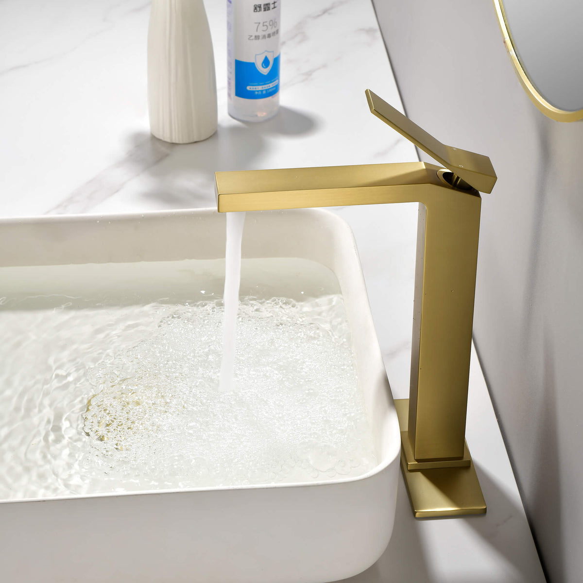 Tall Vessel Sink Faucet with Drain Assembly Single Handle Vanity Faucet for Above Counter Basin