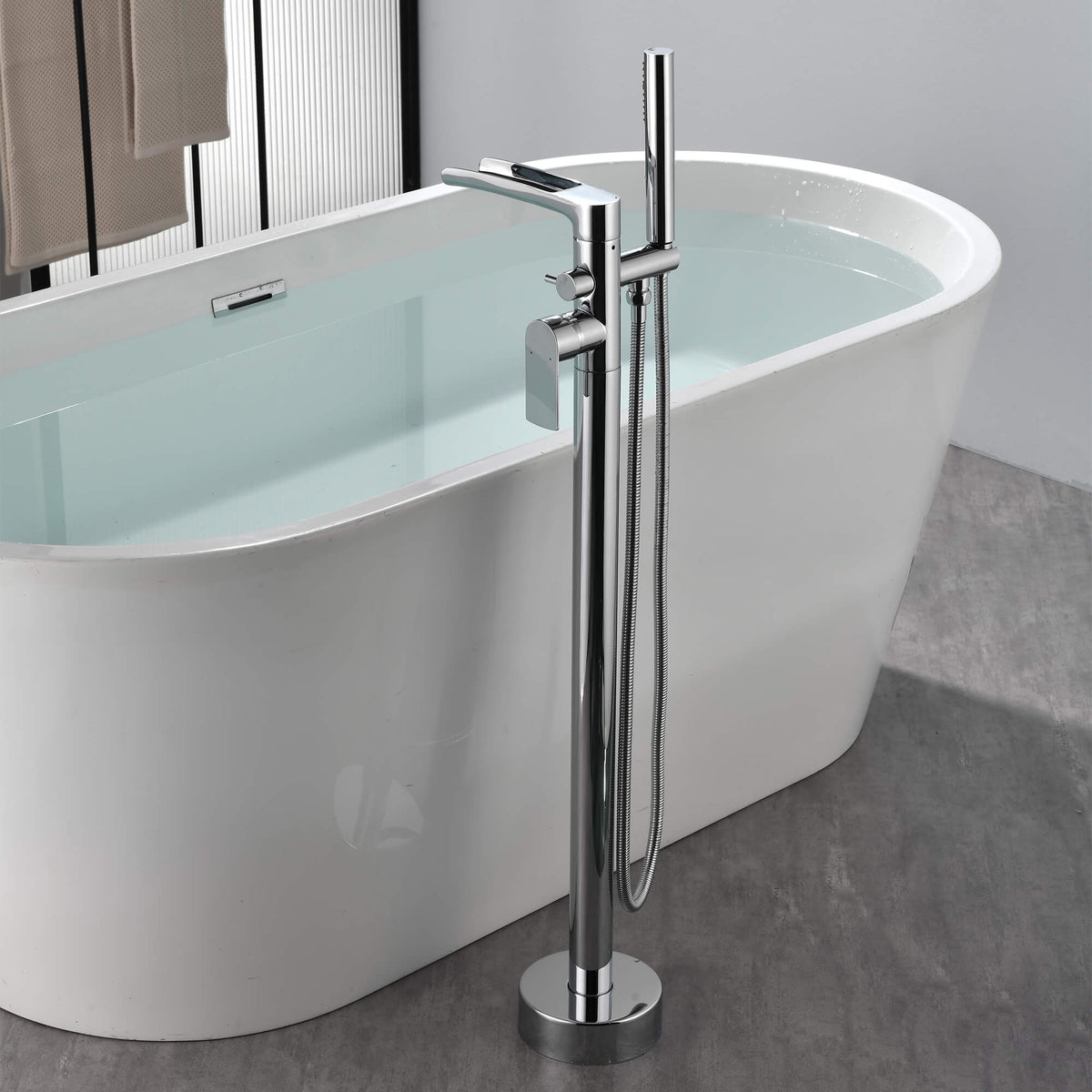 Freestanding Bathtub Faucet with Handheld Shower Floor Mounted Tub Filler Mixer
