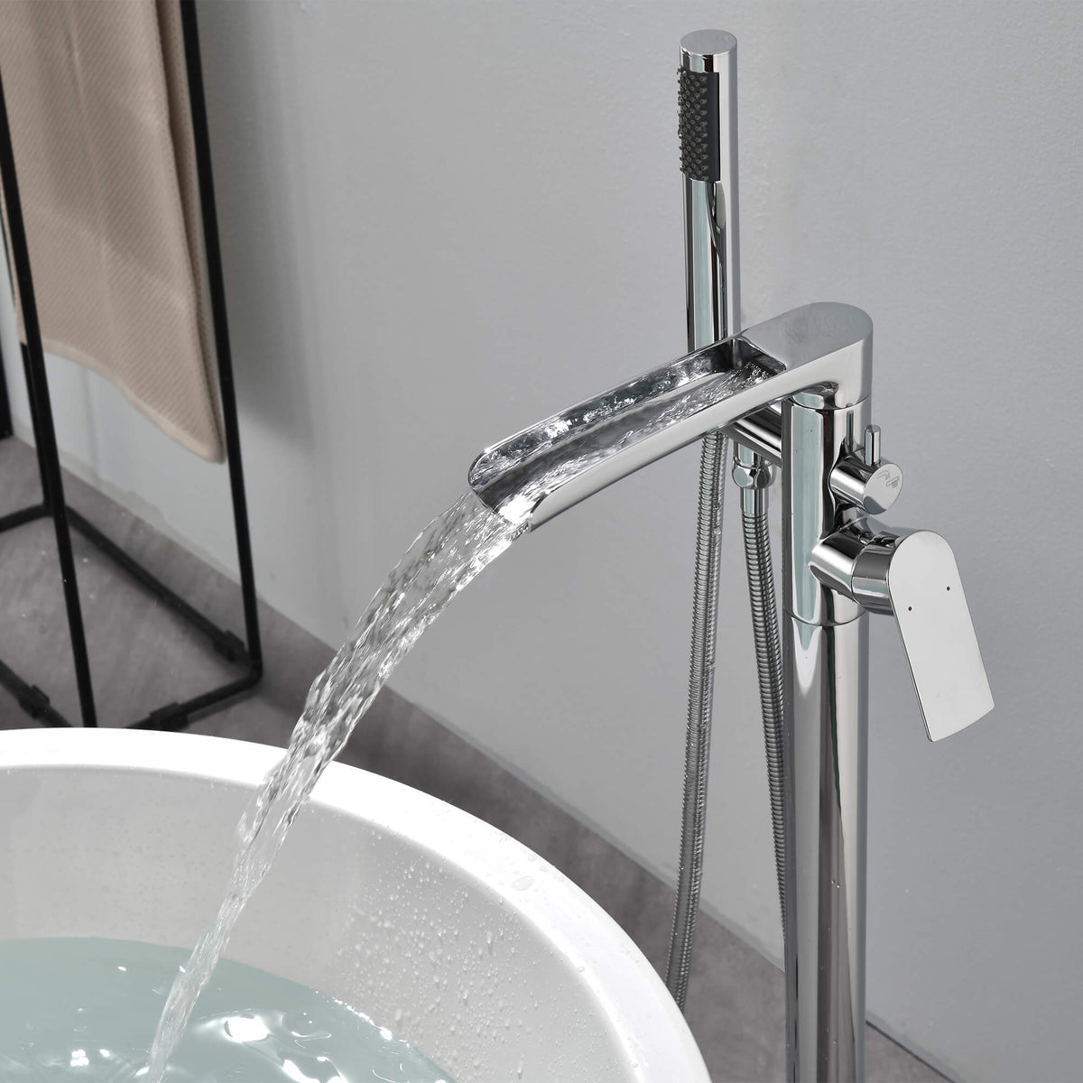 Freestanding Bathtub Faucet with Handheld Shower Floor Mounted Tub Filler Mixer