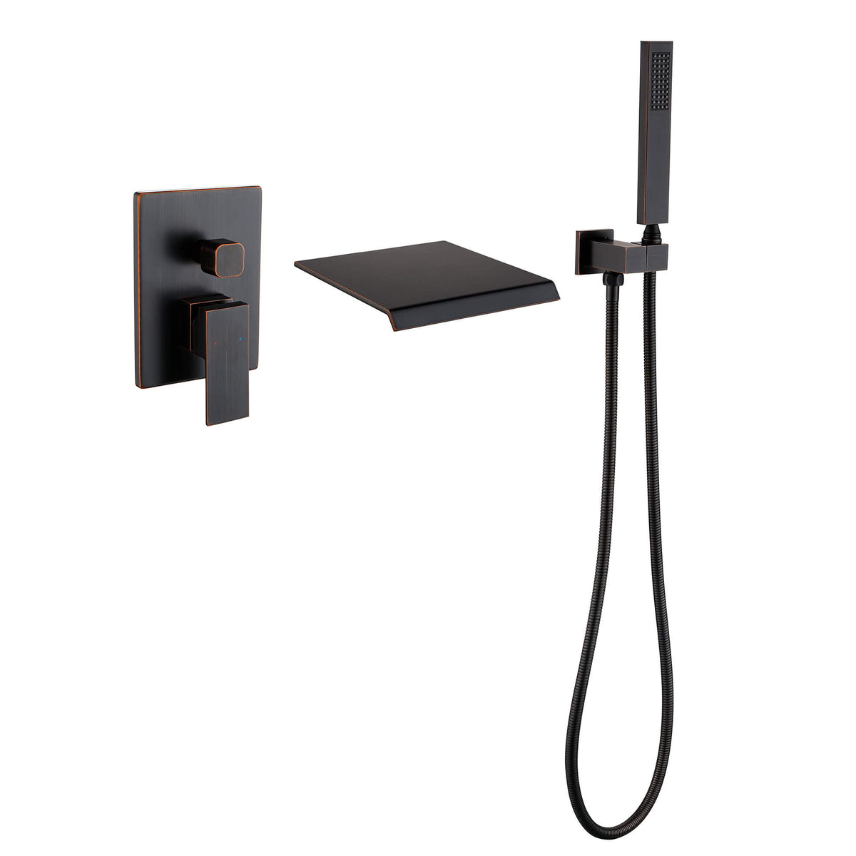 Wall-Mounted Waterfall Bathtub Faucet with Shelf and Handheld Shower