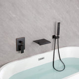 Wall-Mounted Waterfall Bathtub Faucet with Shelf and Handheld Shower