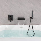 Wall-Mounted Waterfall Bathtub Faucet with Shelf and Handheld Shower