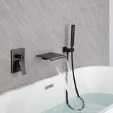 Wall-Mounted Waterfall Bathtub Faucet with Shelf and Handheld Shower