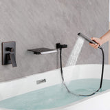 Wall-Mounted Waterfall Bathtub Faucet with Shelf and Handheld Shower