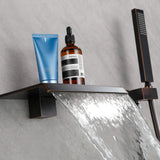 Wall-Mounted Waterfall Bathtub Faucet with Shelf and Handheld Shower