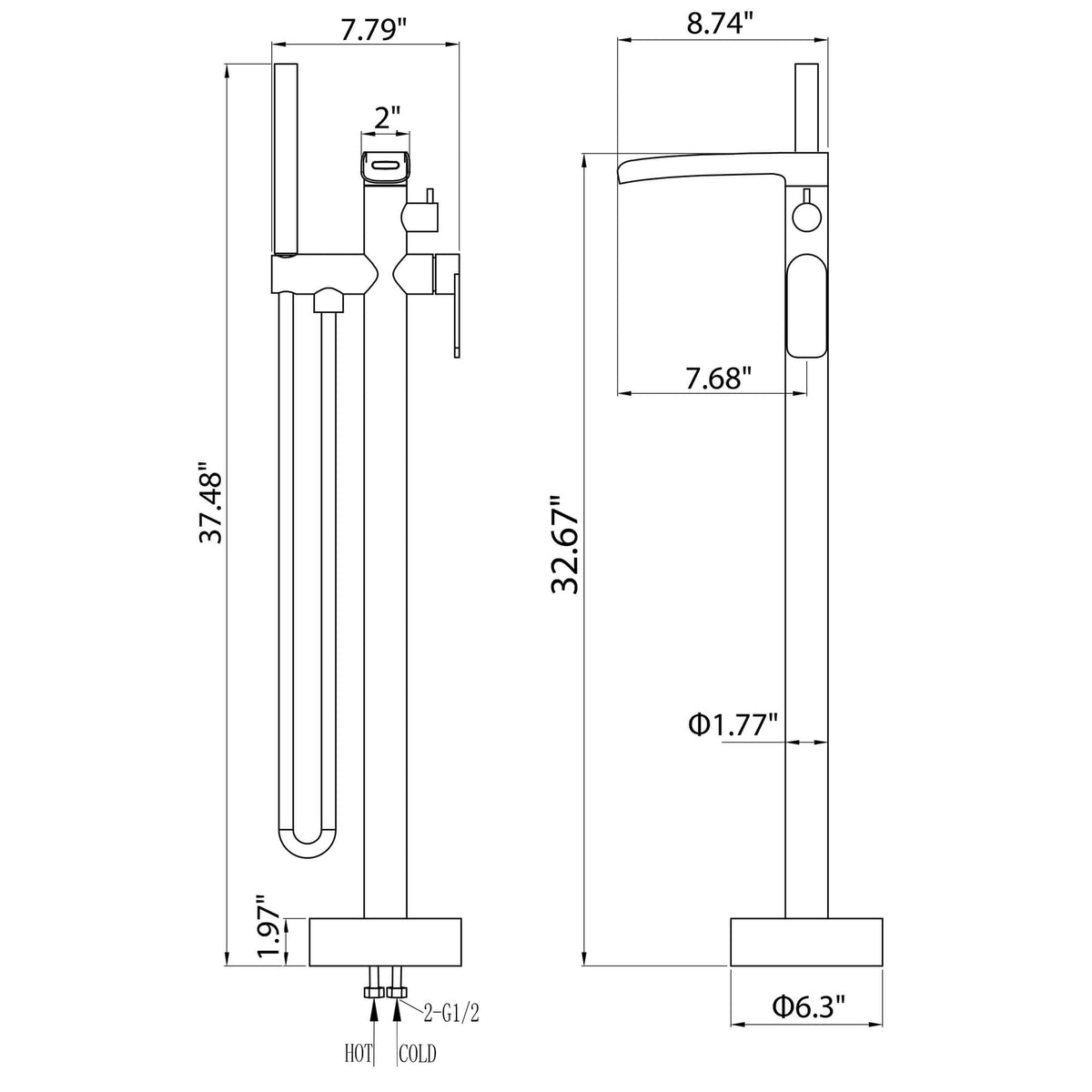 Freestanding Bathtub Faucet with Handheld Shower Floor Mounted Tub Filler Mixer