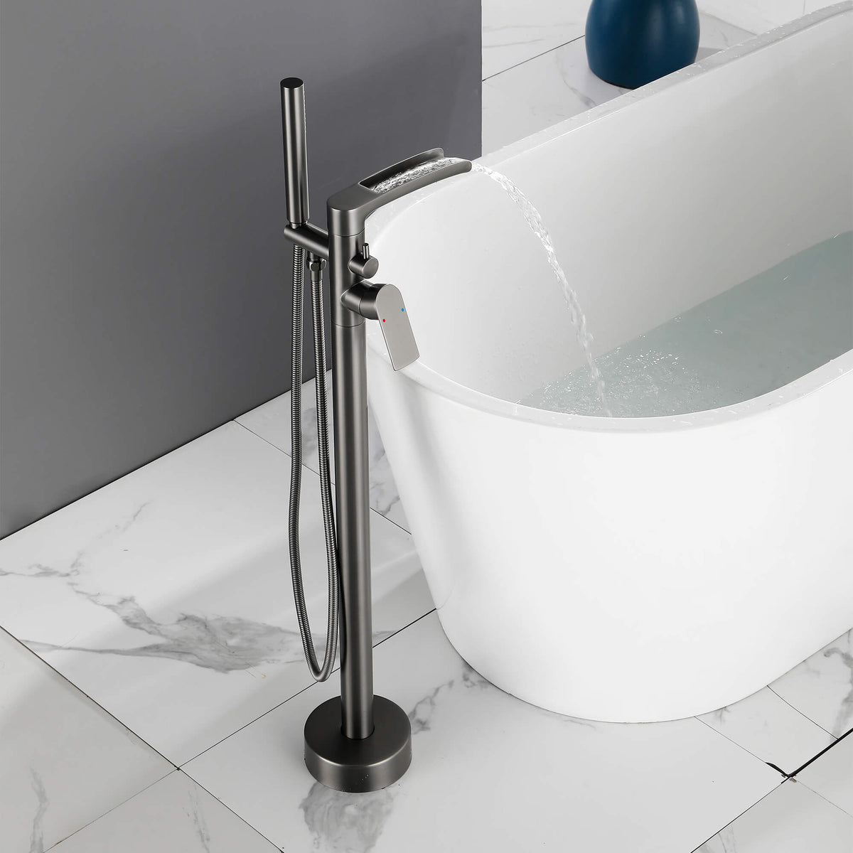 Freestanding Bathtub Faucet with Handheld Shower Floor Mounted Tub Filler Mixer