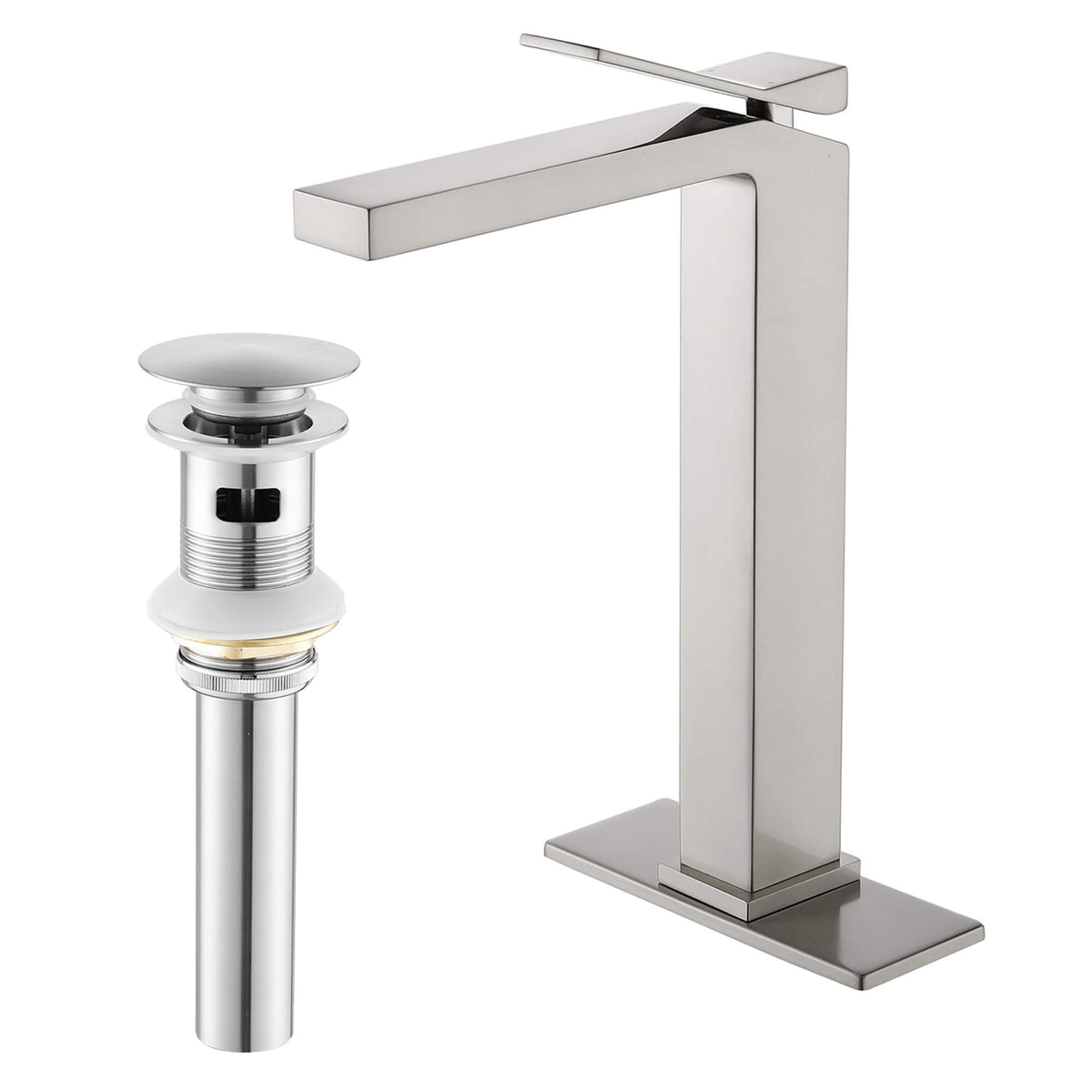 Tall Vessel Sink Faucet with Drain Assembly Single Handle Vanity Faucet for Above Counter Basin
