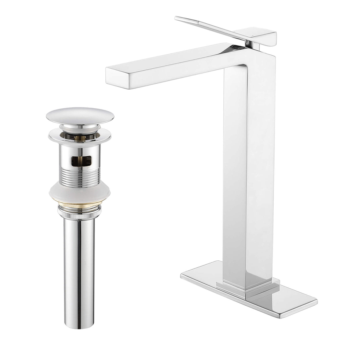 Tall Vessel Sink Faucet with Drain Assembly Single Handle Vanity Faucet for Above Counter Basin