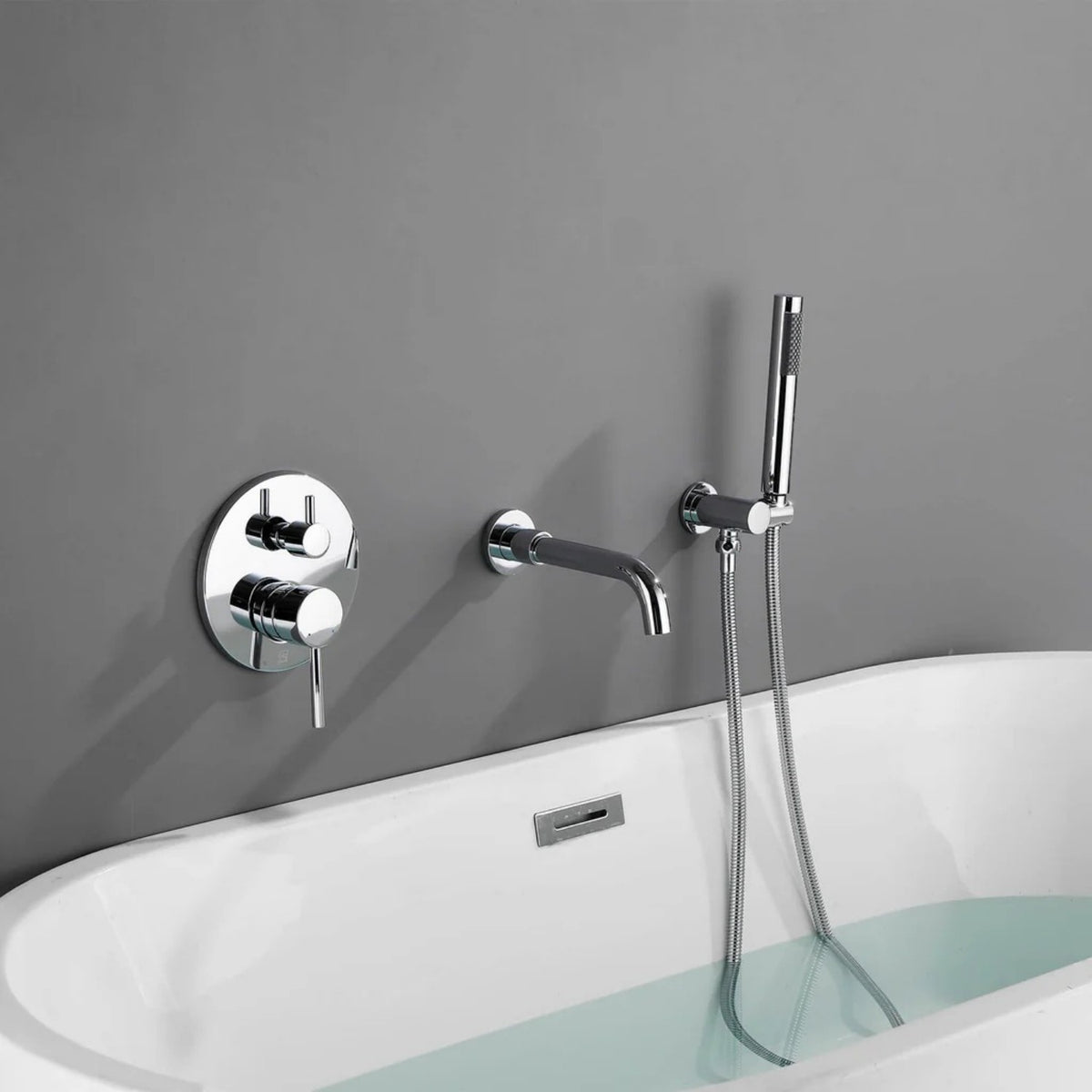 Wall-Mounted Tub Faucet with Integrated Handheld Shower