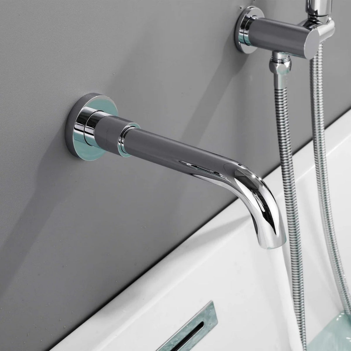 Wall-Mounted Tub Faucet with Integrated Handheld Shower