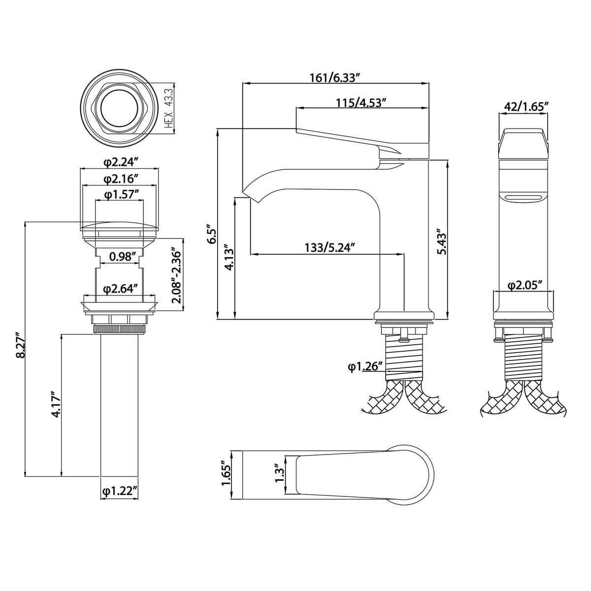 Single Handle Bathroom Basin Faucet with Pop-Up Drain and Deck Plate