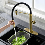 Single Handle Pull Out Kitchen Faucet with 180° Swivel Spout Solid Brass