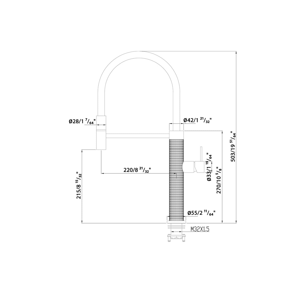 Single Handle Pull-Out Kitchen Faucet with 180° Swivel Spout Solid Brass