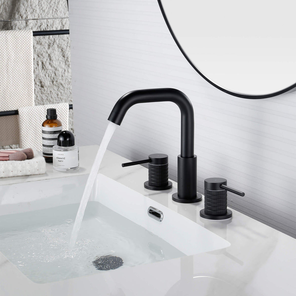 Widespread Basin Tap with Rotating Gooseneck Spout