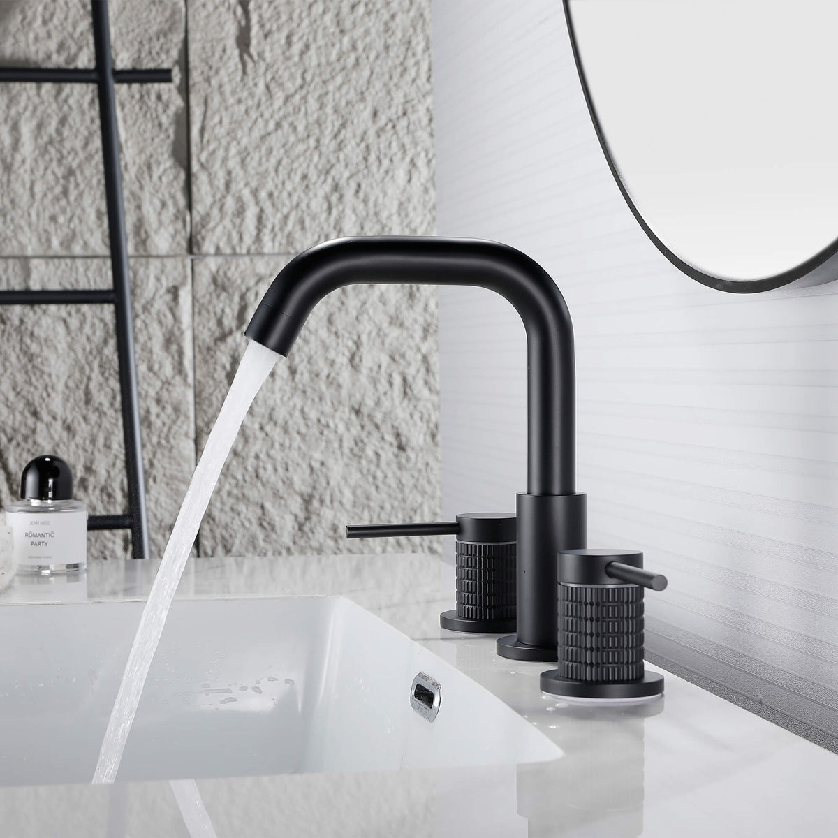 Widespread Basin Tap with Rotating Gooseneck Spout