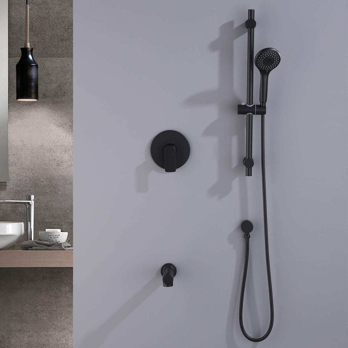 Tub and Shower Faucet Set with 3-Function Handheld Shower Height & Angle Adjustable