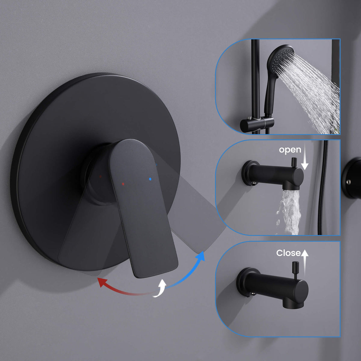 Tub and Shower Faucet Set with 3-Function Handheld Shower Height & Angle Adjustable