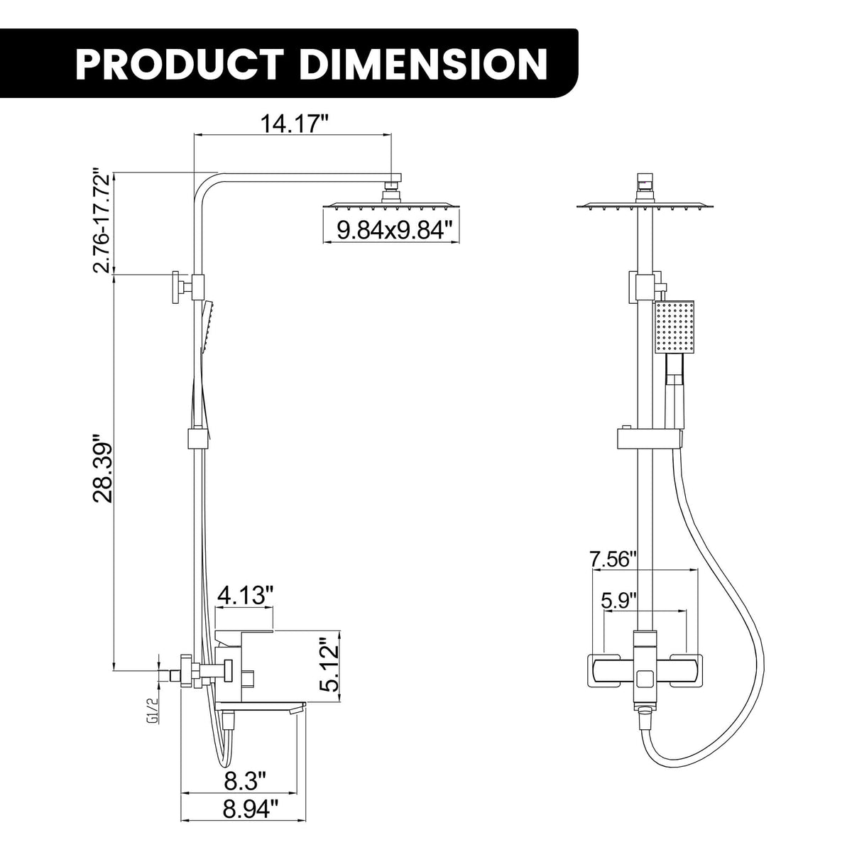 3-Function Shower System with Rainfall Head Handheld Shower and 180 Degree Folding Tub Spout
