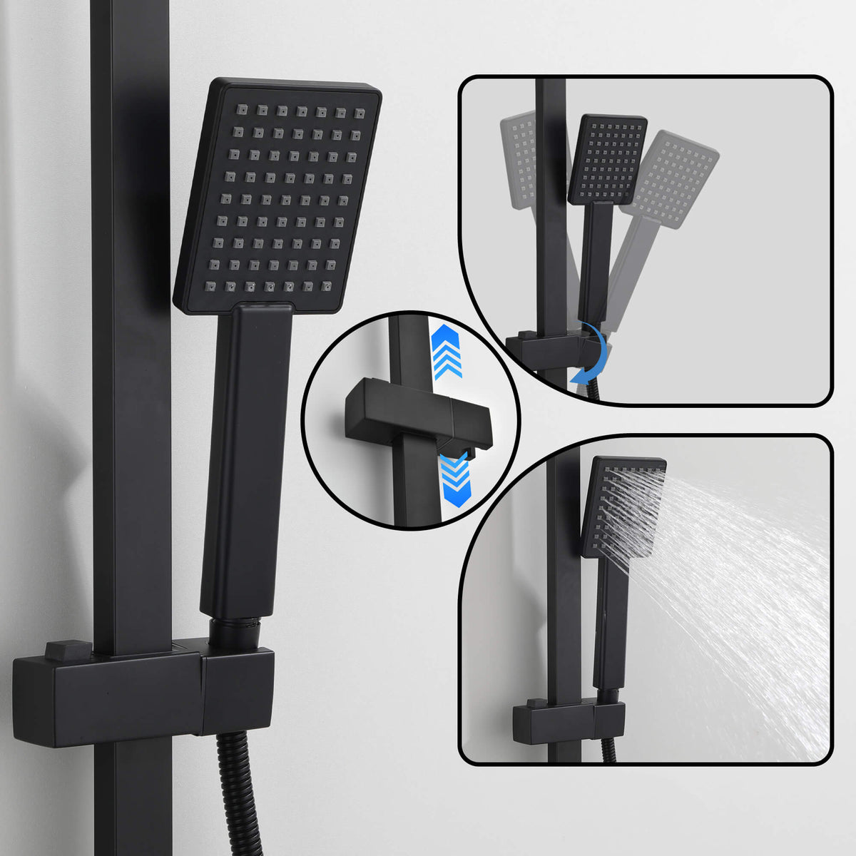 3-Function Shower System with Rainfall Head Handheld Shower and 180 Degree Folding Tub Spout