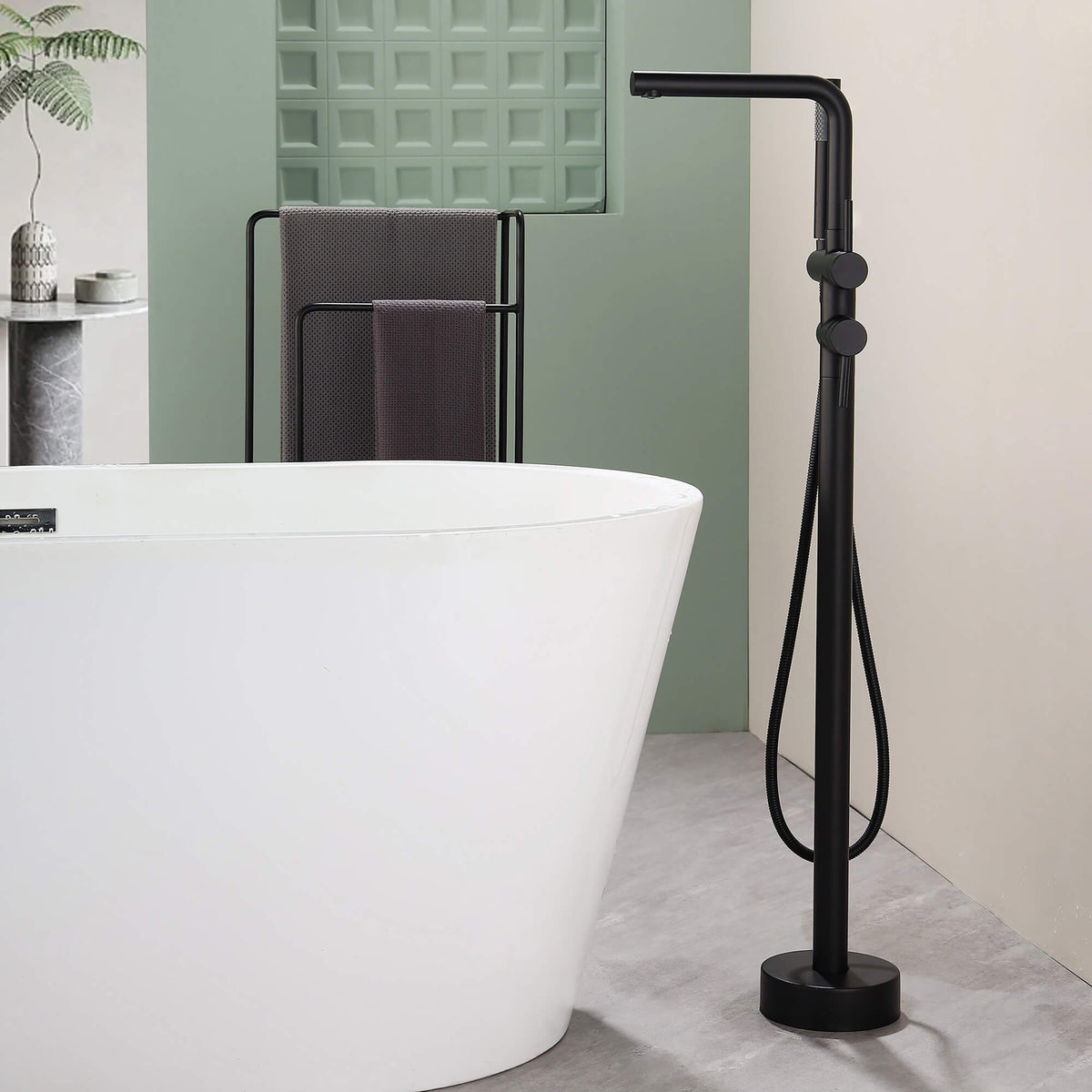 Freestanding Tub Filler with Handheld Shower Floor Mount Bathtub Faucet