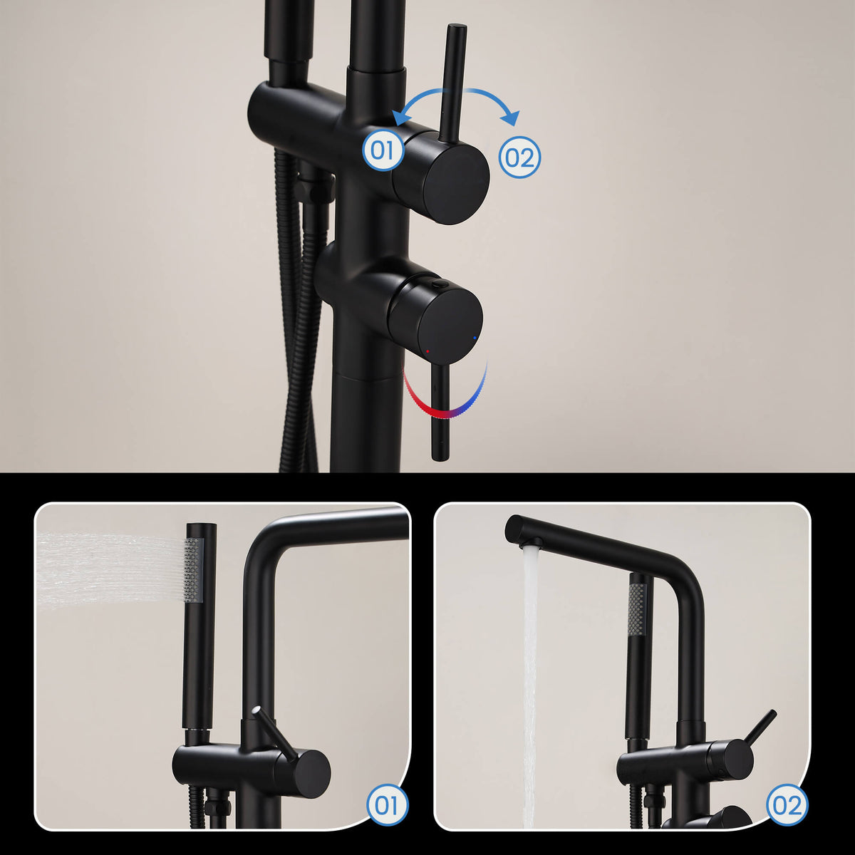 Freestanding Tub Filler with Handheld Shower Floor Mount Bathtub Faucet