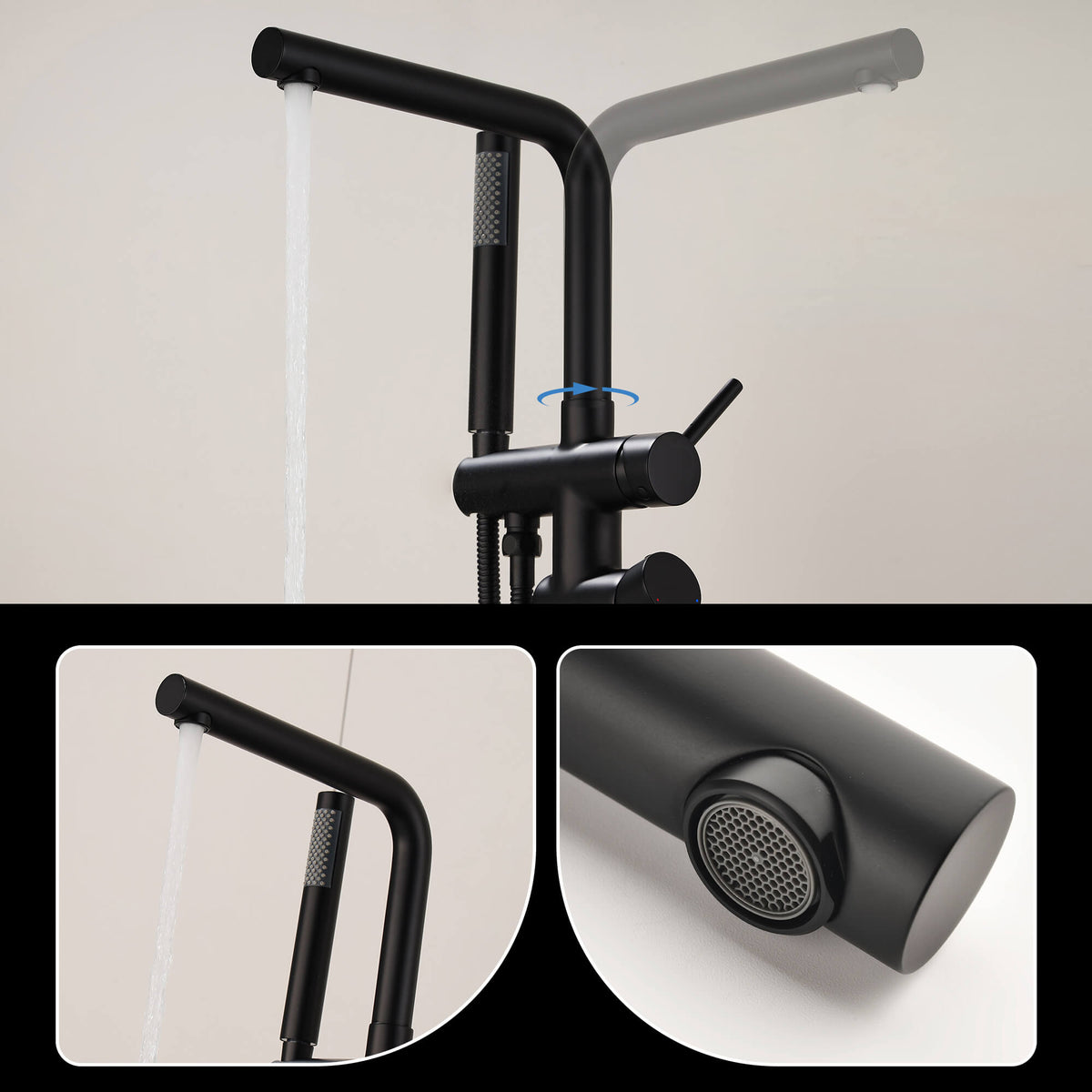 Freestanding Tub Filler with Handheld Shower Floor Mount Bathtub Faucet