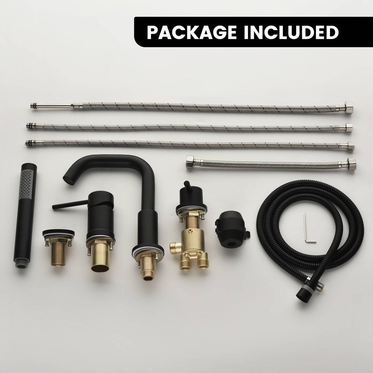4-Hole Roman Tub Filler with Hand Shower Deck-Mounted Bathtub Faucet