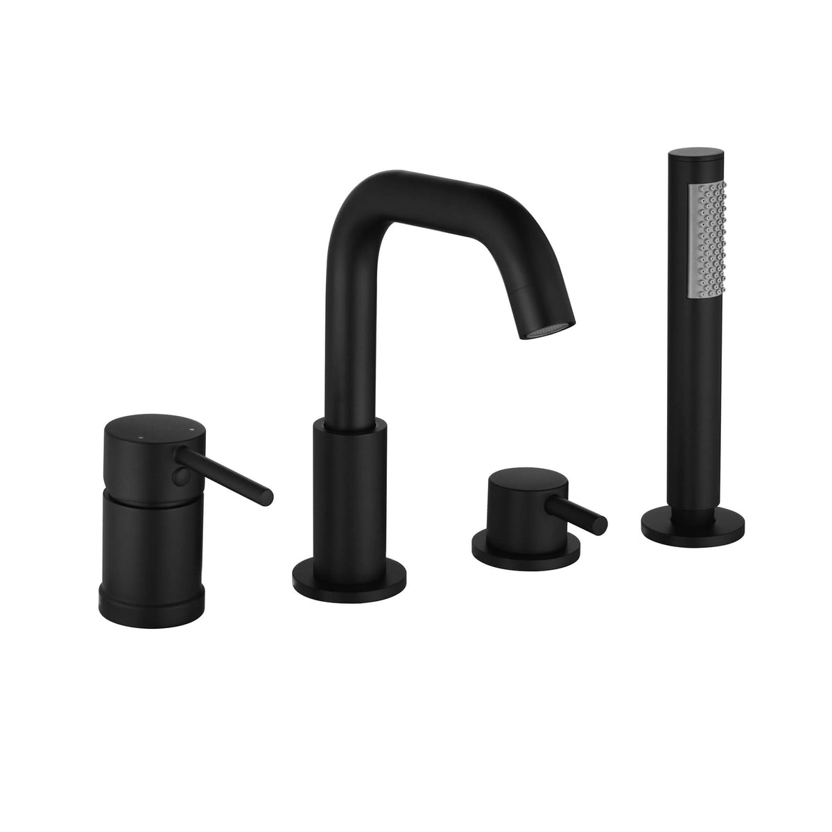 4-Hole Roman Tub Filler with Hand Shower Deck-Mounted Bathtub Faucet
