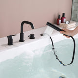 4-Hole Roman Tub Faucet with Hand Shower Deck-Mounted Bathtub Filler