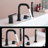 4-Hole Roman Tub Faucet with Hand Shower Deck-Mounted Bathtub Filler