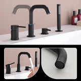 4-Hole Roman Tub Faucet with Hand Shower Deck-Mounted Bathtub Filler