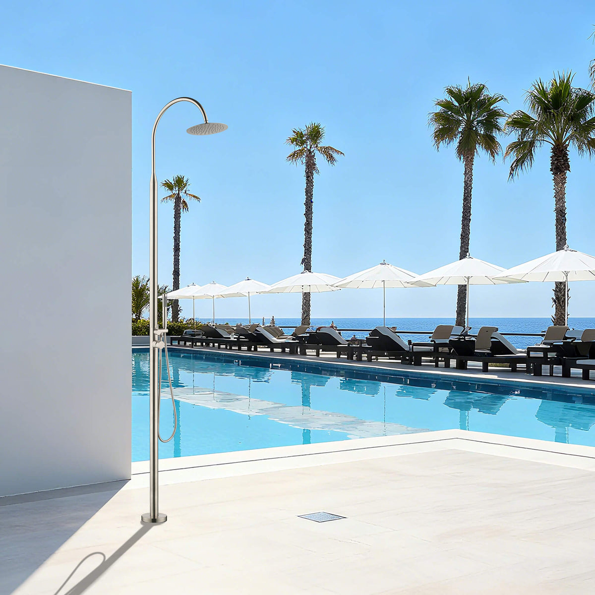 Freestanding 316 Stainless Steel Outdoor Shower with Rain Head and Hand Shower