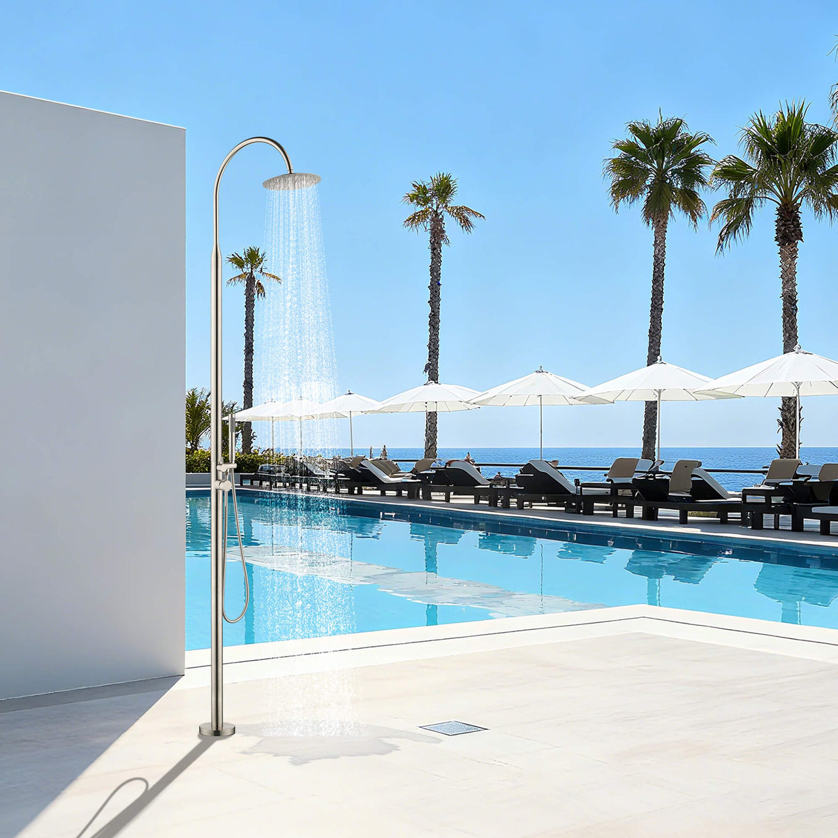 Freestanding 316 Stainless Steel Outdoor Shower with Rain Head and Hand Shower