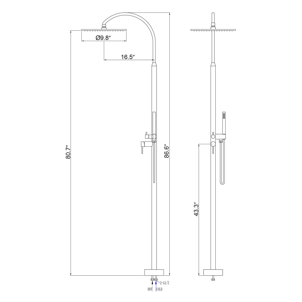 Freestanding 316 Stainless Steel Outdoor Shower with Rain Head and Hand Shower