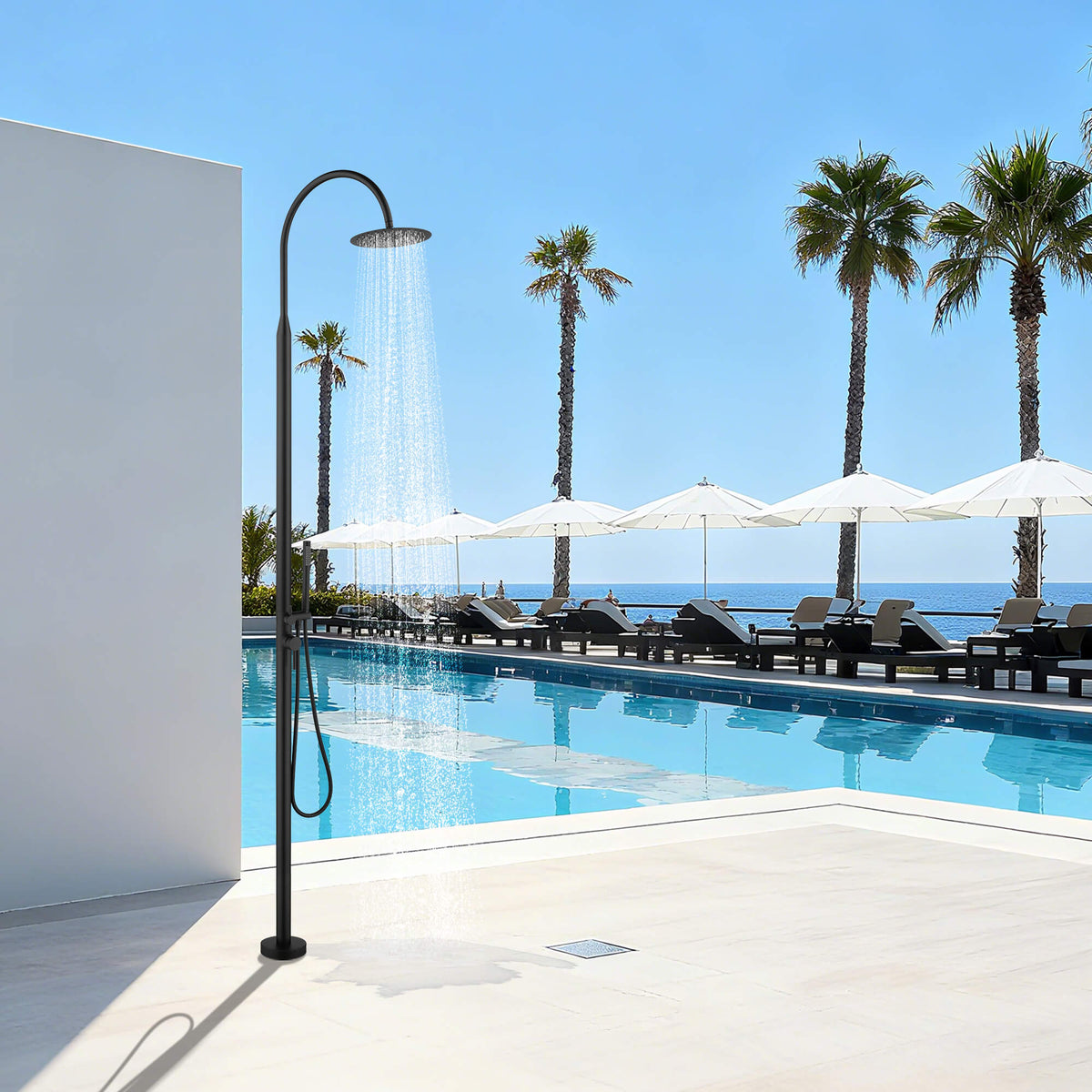 Freestanding 316 Stainless Steel Outdoor Shower with Rain Head and Hand Shower