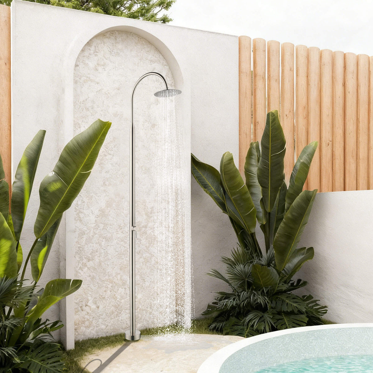 316 Stainless Steel Outdoor Shower Column Single-Function Freestanding Rain Shower for Pool, Garden & Beach