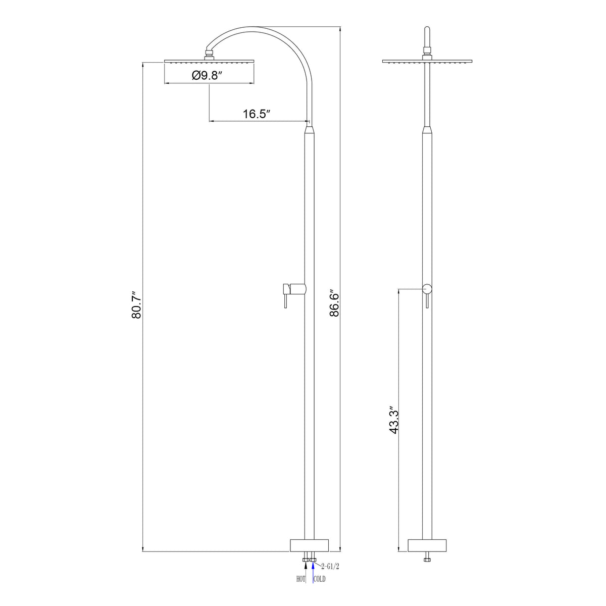316 Stainless Steel Outdoor Shower Column Single-Function Freestanding Rain Shower for Pool, Garden & Beach