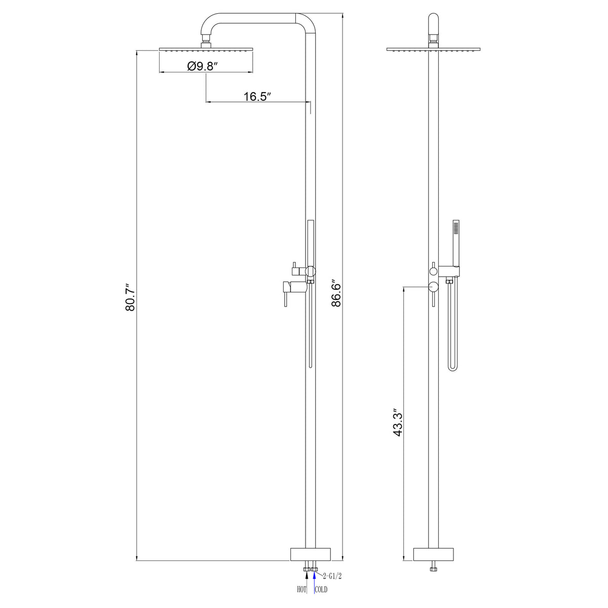 Luxury 316 Stainless Steel Outdoor Shower Column with Rain Head & Hand Shower
